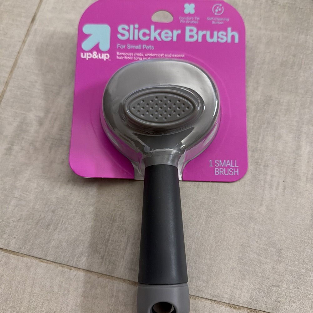 Up & Up Cat Grooming Slicker Brush Self Cleaning Small Pet Brush Gray